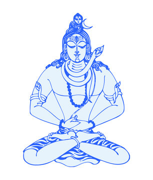 Blue silhouette of the god Shiva of Hinduism on white background