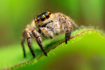 Orange jumping spider (Carrhotus xanthogramma), female