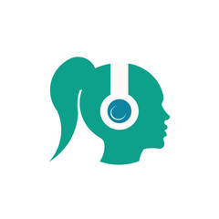 Logo. girl head with white headphones
