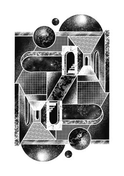 Isometric Black And White M.C. Escher Style
