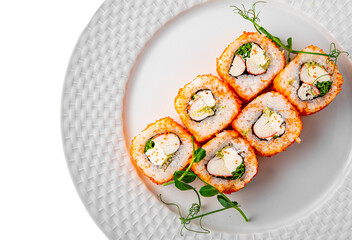 sushi roll in white plate isolated on white background