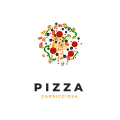 Pizza capricciosa topping pattern illustration vector logo