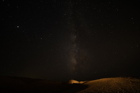 Beautiful Starry Night Black Sky Landscape On Dark Mountains