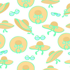 Fototapeta premium Seamless pattern with women summer hat. Vector illustration on theme pattern women sun hats.