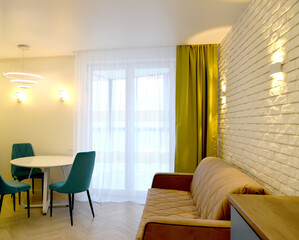 Living room with sofa and round table