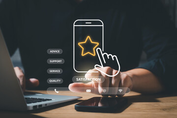 User give rating to service experience on online application, Customer review satisfaction feedback survey concept, Customer can evaluate quality of service leading to reputation ranking of business.