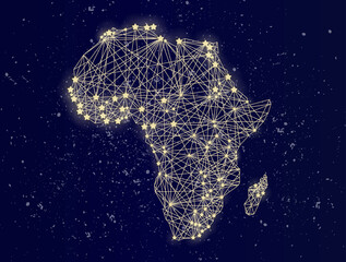 Glowing map of Africa on the night sky