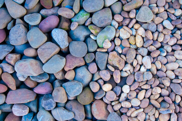 Colorful garden stones. Landscaping with natural stones.