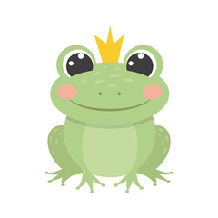 Cute little cartoon frog prince. Isolated on a white background.