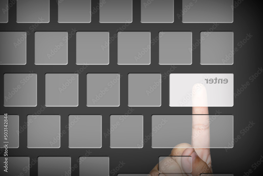 Poster finger pressing enter button on the keyboard