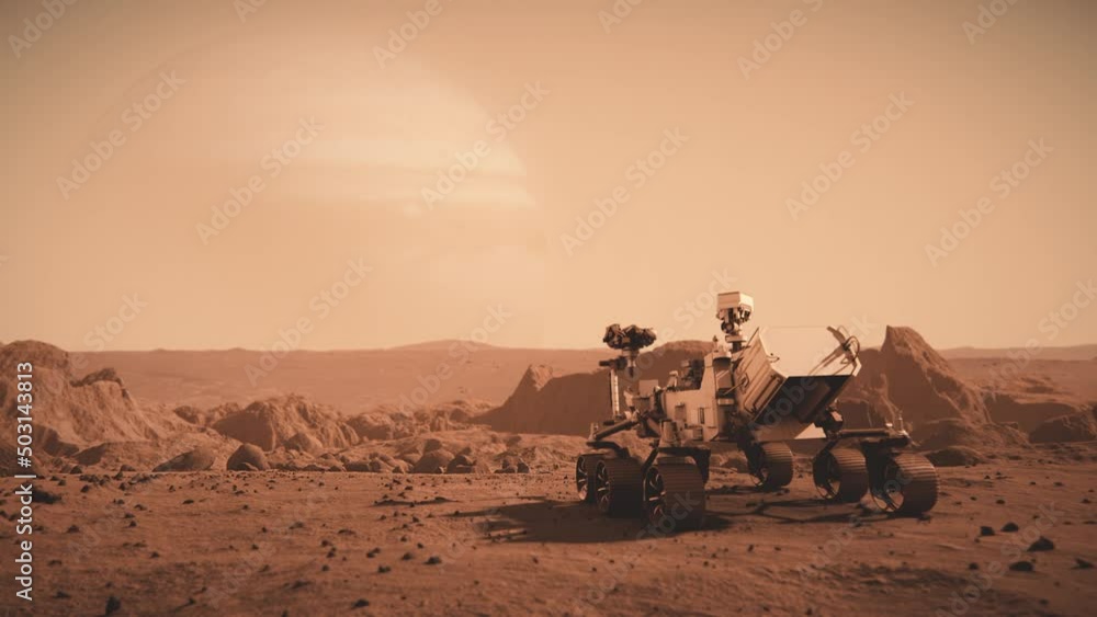 Wall mural footage of nasa's mars rover traveling across the surface of mars towards jupiter