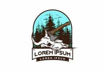 an ax stuck in a buffalo skull illustration