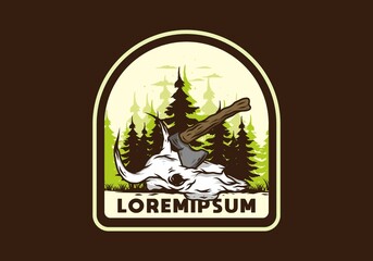 an ax stuck in a buffalo skull illustration