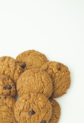 Chocolate chip cookies crack on isolated white background