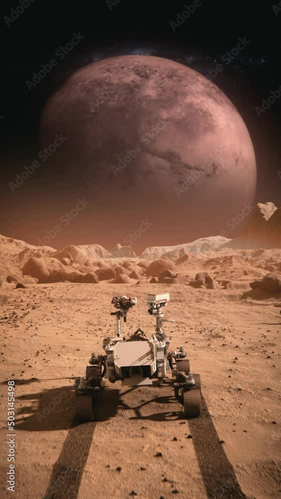 Wall mural footage of nasa's mars rover traveling across the surface of mars towards saturn