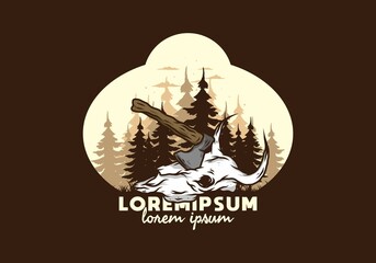 an ax stuck in a buffalo skull illustration