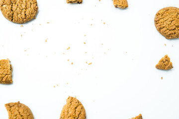 Chocolate chip cookies crack on isolated white background