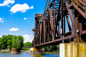 View of the train bridge over the Mississippi in Hastings, MN