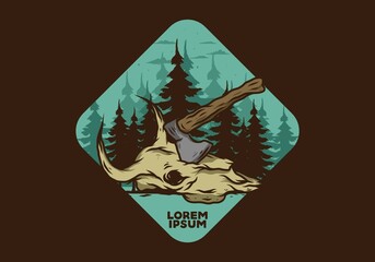 an ax stuck in a buffalo skull illustration