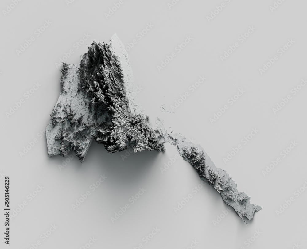 Poster 3d rendering of the relief map of eritrea isolated on white background