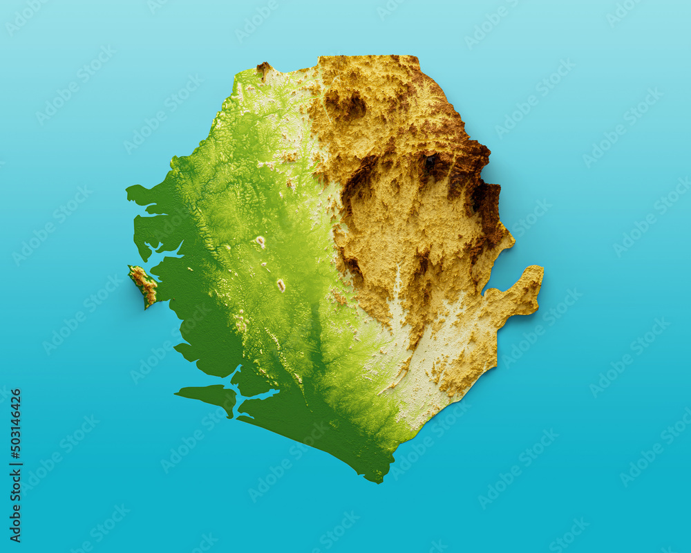 Poster 3d rendering of the relief map of sierra leone isolated on white background