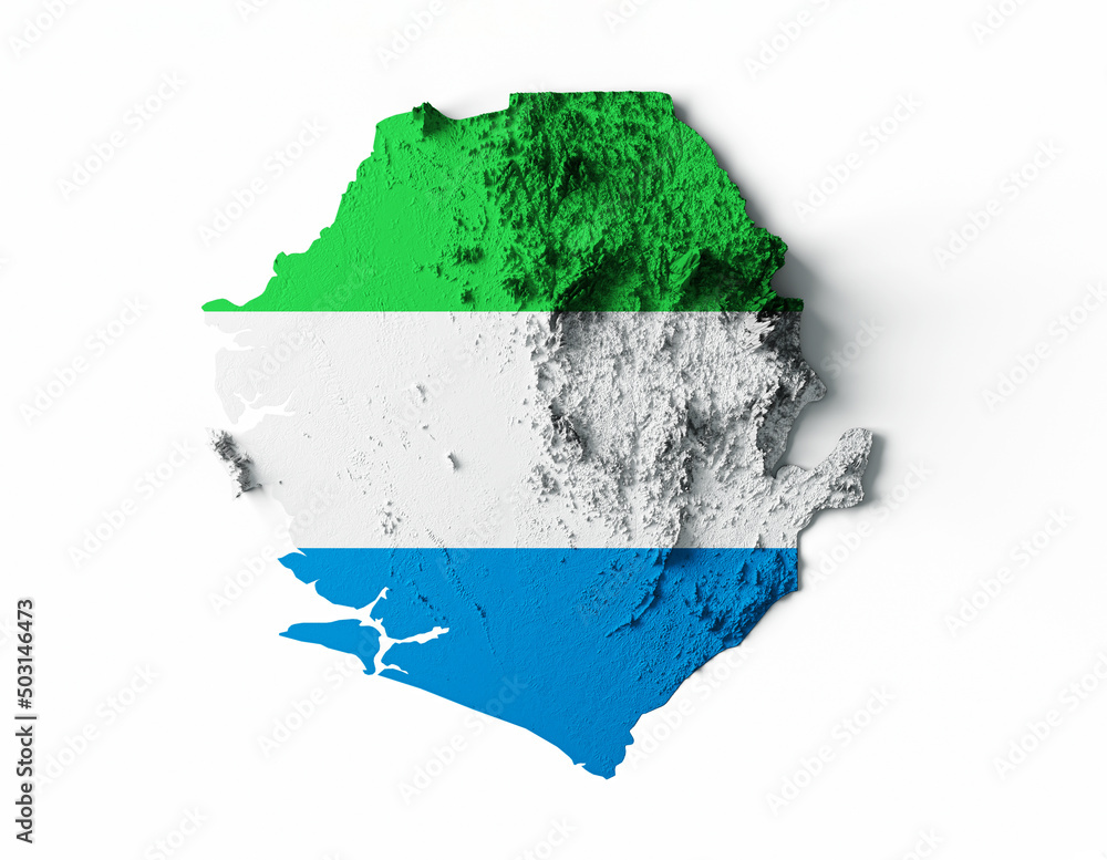 Poster 3d rendering of the map shaded flag of sierra leone isolated on white background
