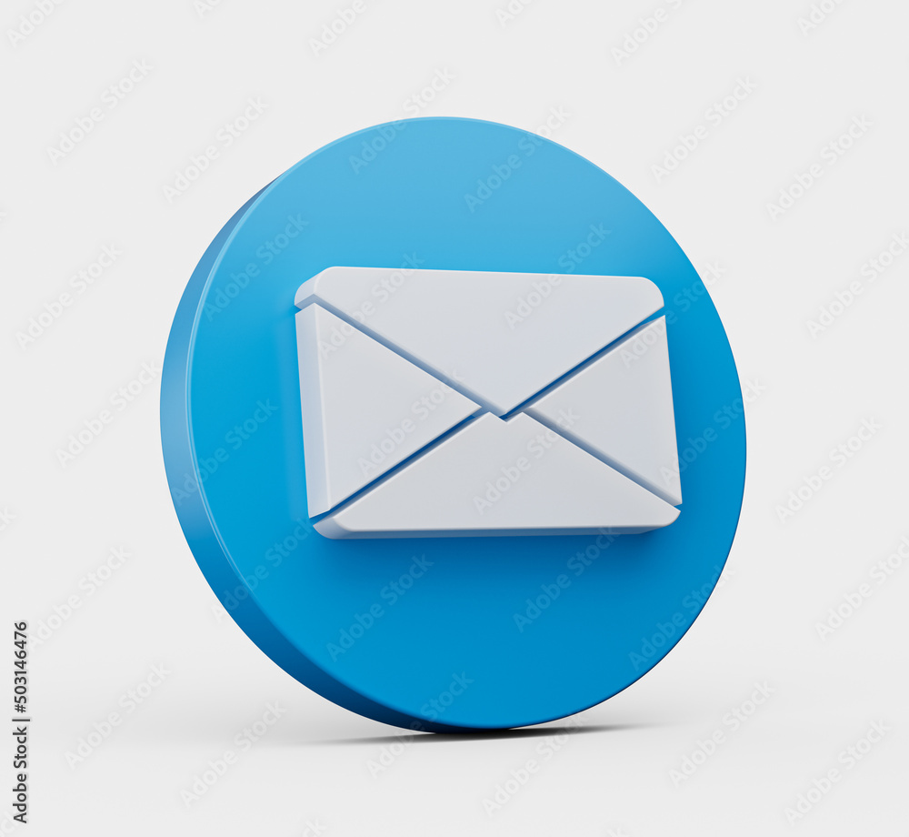 Poster 3d rendering of a blue message notification icon isolated on white background