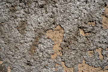 peeling and shiny plaster on an old concrete wall