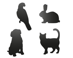 Pets set black silhouette