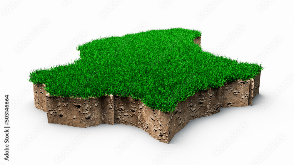 Poster 3d rendering of the map of Luxembourg cross-section isolated on white background