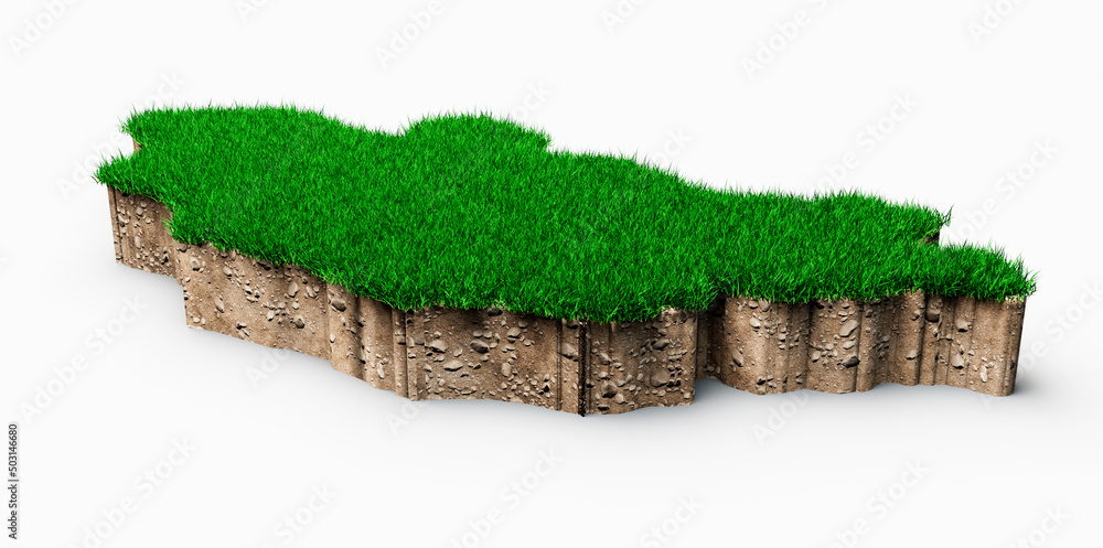 Poster 3d rendering of the map of mongolia cross-section isolated on white background