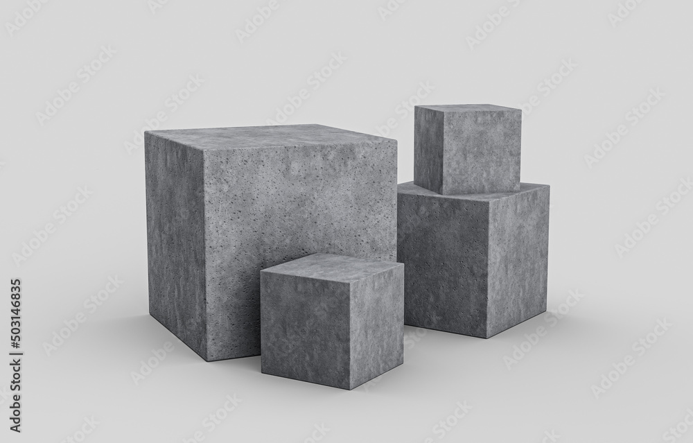 Poster 3d rendering of product display stands from gray concrete