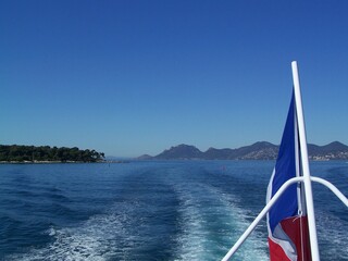 Tricolore on a boat off Cannes, France