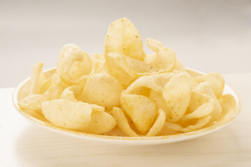 Close-up shot of delicious prawn crackers on a plate
