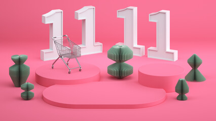 3D rendering of pink pedestal with 11 11 numbers