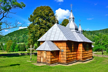 Wooden orthodox church in Olchowiec village near Jaslo, Low Beskids Beskid Niski, Poland - obrazy, fototapety, plakaty
