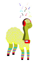 alpaca in stockings listens to music © anton