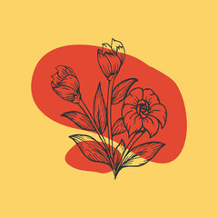 Floral ornament with red shape