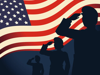 memorial day saluting soldiers - obrazy, fototapety, plakaty
