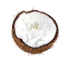Coconut and milk splash inside isolated on white background