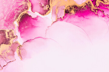 Pink gold abstract background of marble liquid ink art painting on paper . Image of original...