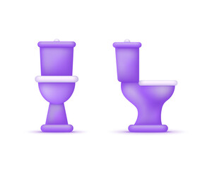 3D set of Toilet bowl isolated on white background. WC, lavatory pan. Bathroom concept. Front and side view. Can be used for many purposes.