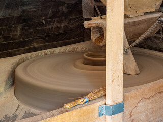 Closeup shot of details of traditional water mill for grinding wheat - obrazy, fototapety, plakaty