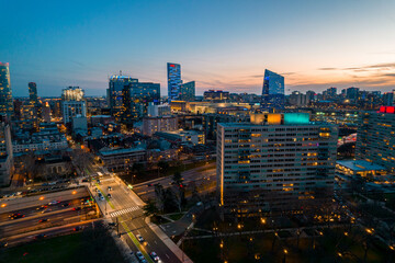 Aerial Drone View of Philadelphia Skyline at Dusk