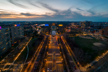Aerial Drone View of Philadelphia Museum of Art at Sunset