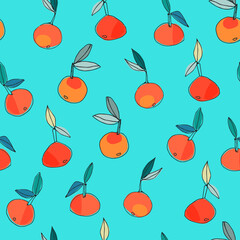 Seamless pattern with hand drawn tangerine, orange for surface design, posters, illustrations. Healthy vegan food, tropical fruit