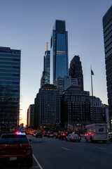 Skyscrapers in Philadelphia Against a Blue Sky