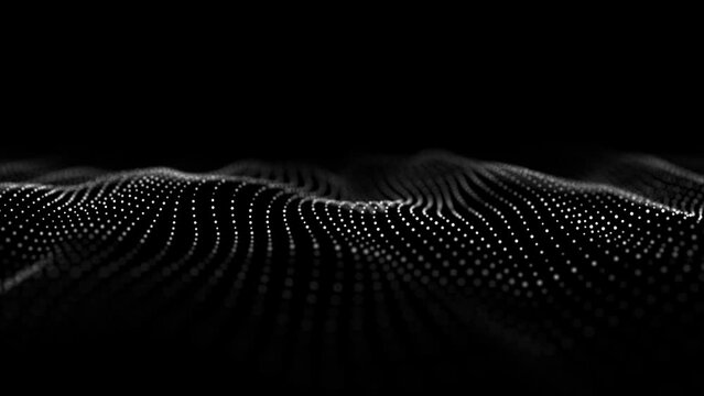 Dots futuristic background with dynamic wave. 3D visualization of big data. Energy flows. 3D rendering. Seamless loop.