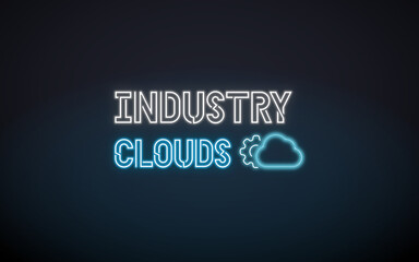 Presentation title saying 'industry cloud' in neon style with dark backgroud. Useful for IT presentations. 