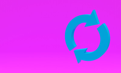 3d illustration, arrows icon, update concept, fuchsia background, copy space, 3d rendering